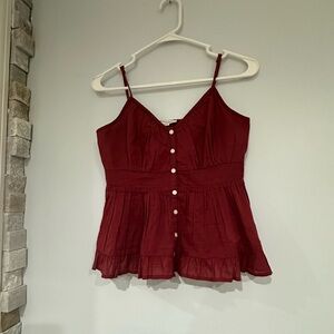 American Eagle Peplum Button-Front Tank – Burgundy – Size S